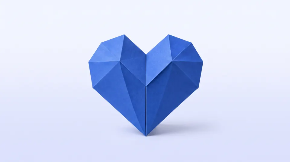 A faceted blue origami heart