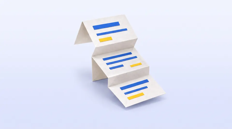 A folded paper invoice standing as a zig-zag